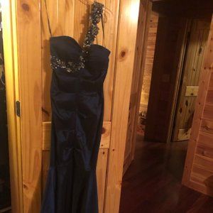 Navy Blue One Shoulder XSCAPE Gown
